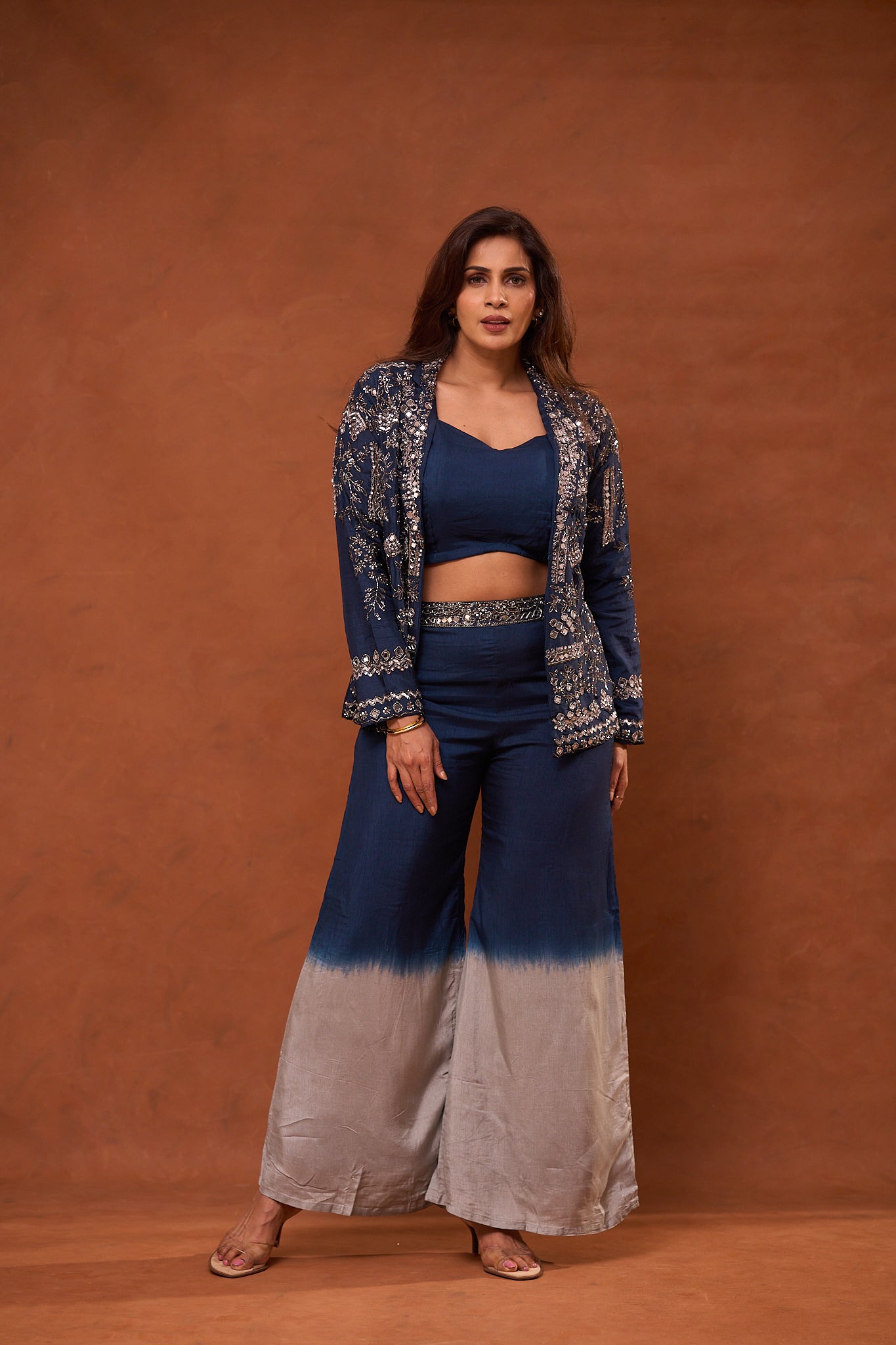 The Vara Midnight Ombre Embroidered Set