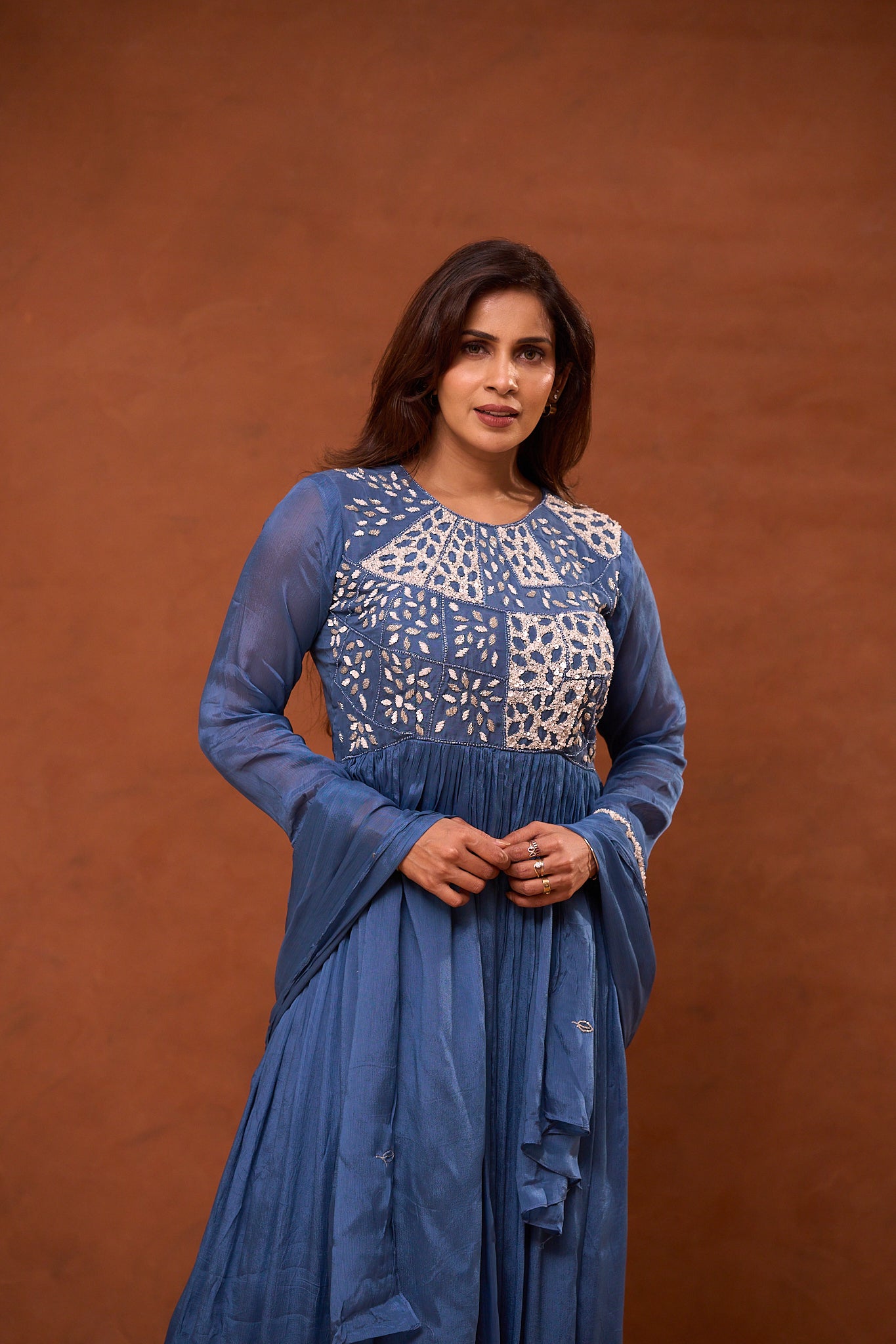 Vara Azure Embroidered Anarkali Dress