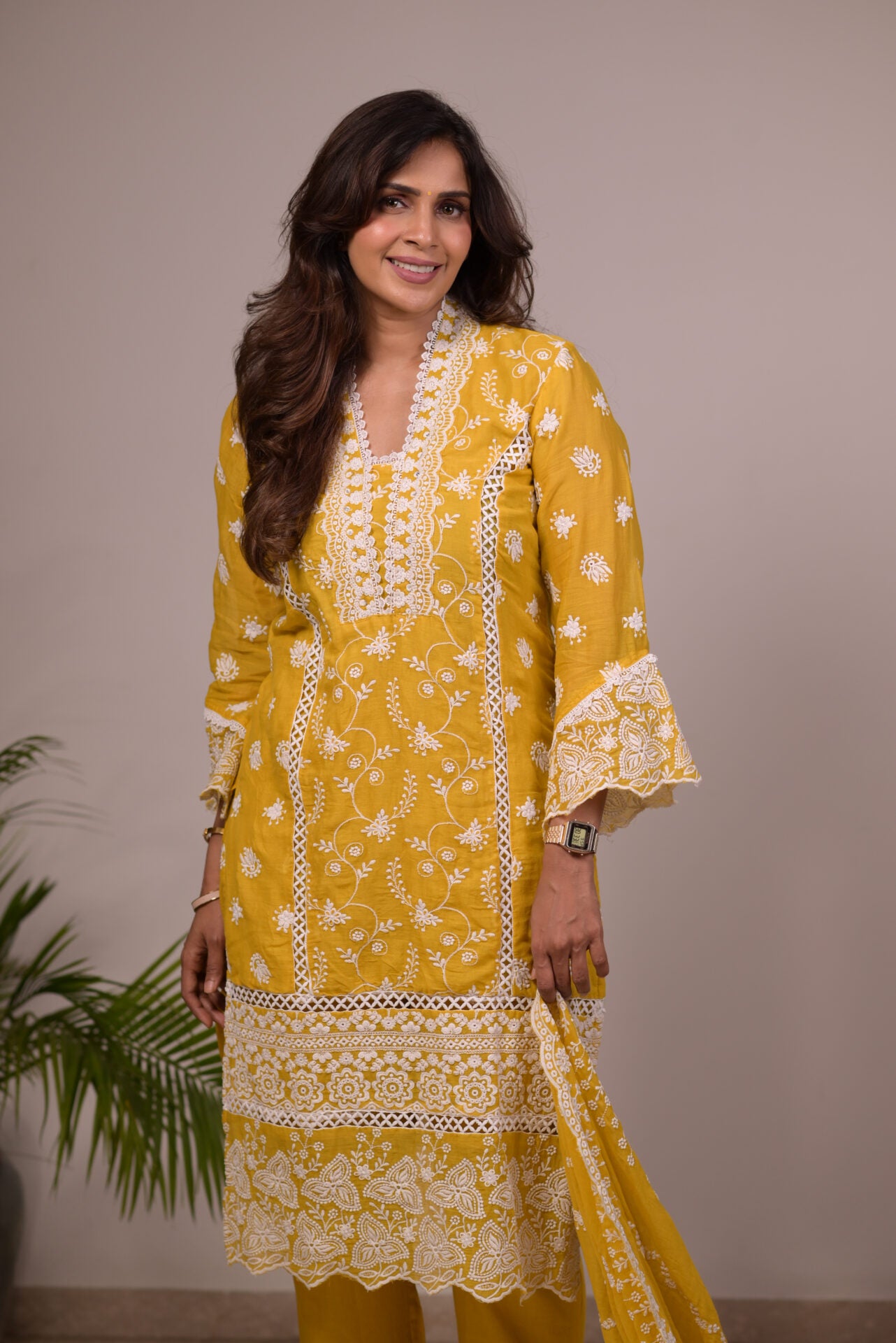 Mastard Yellow V Neckline