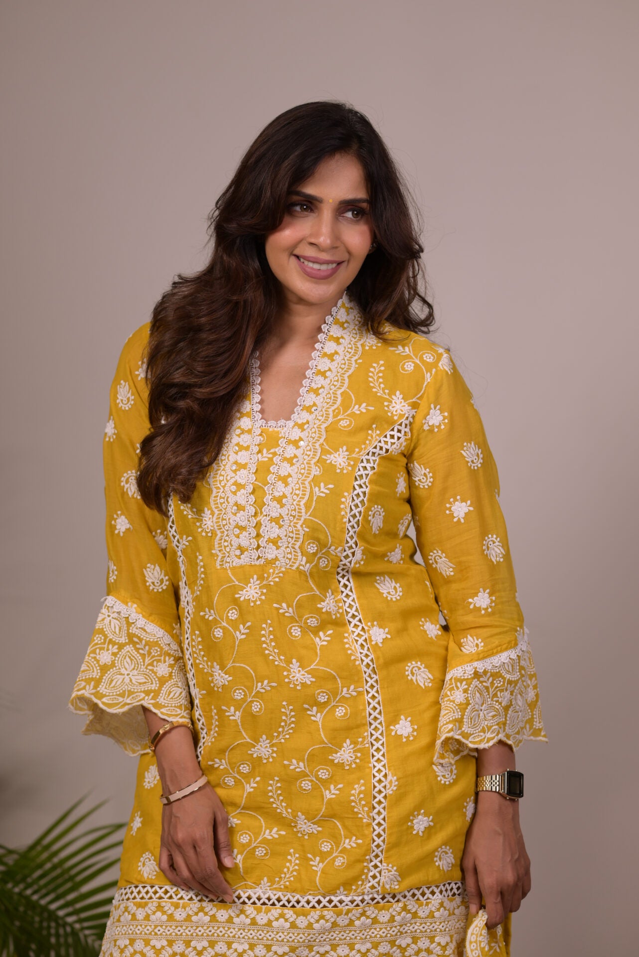 Mastard Yellow V Neckline