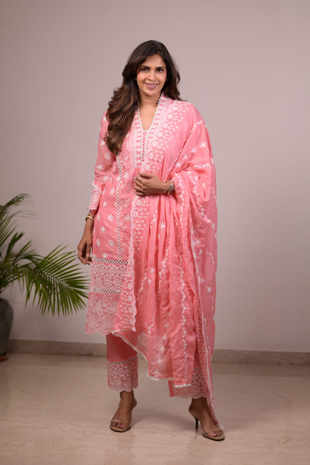 Peach Pink-V-Neckline